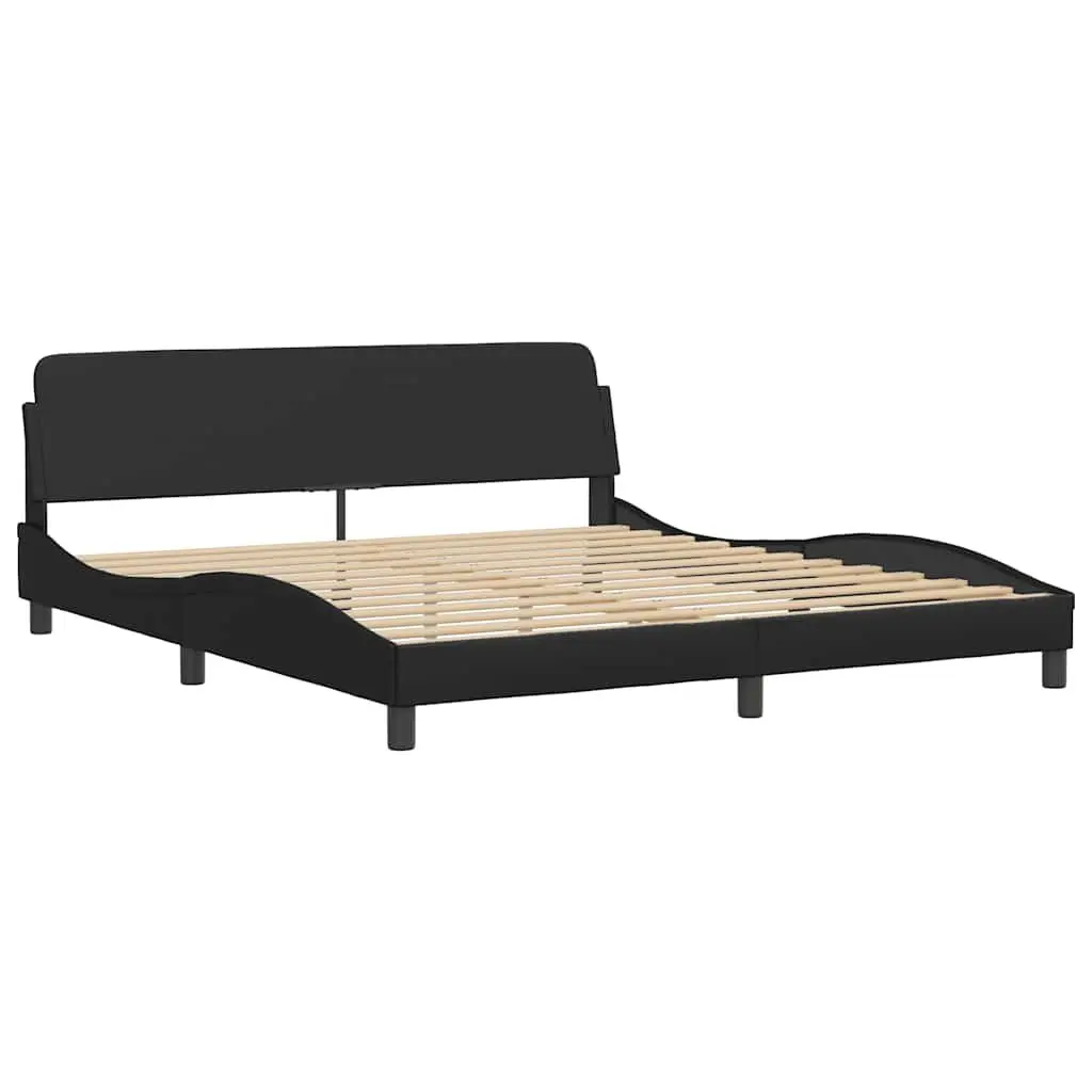 Bed Frame Faux Leather Cushioned Headboard 180x200cm Black