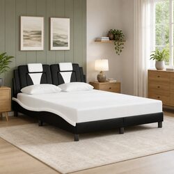 Double Bed Frame with Black Faux Leather Headboard 137x190cm