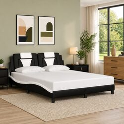 Queen Bed Frame with Faux Leather Headboard, 152x203cm