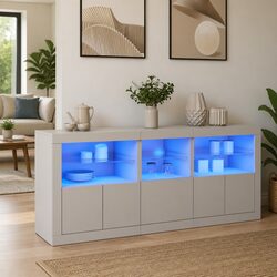 White Storage Sideboard with RGB LED Lights 162x37x67cm