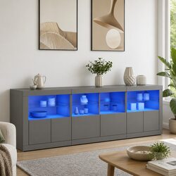 White Engineered Wood Sideboard with RGB LED Features