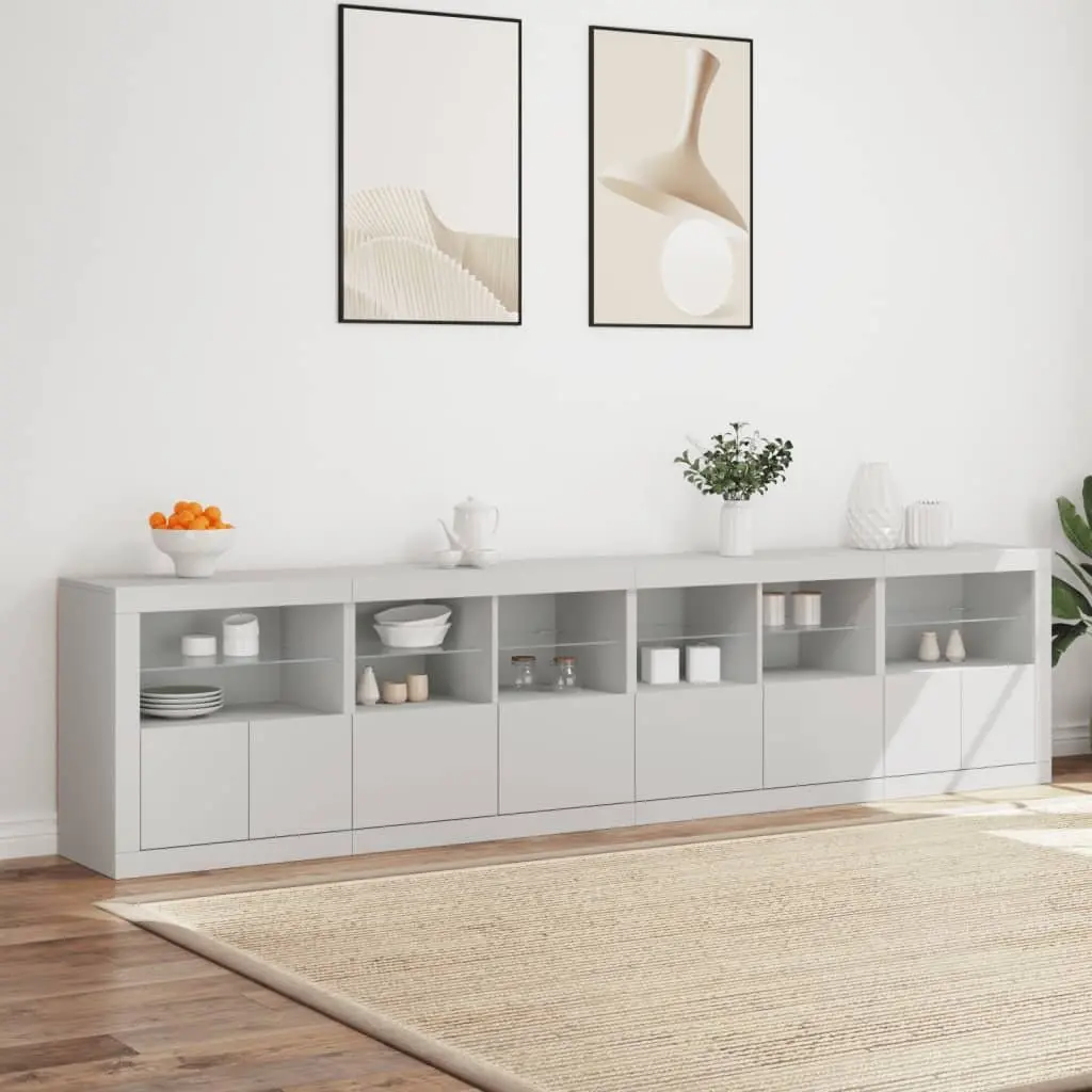 Sideboard with RGB LED Lights Modern Storage Cabinet 283 x 37 x 67 cm White