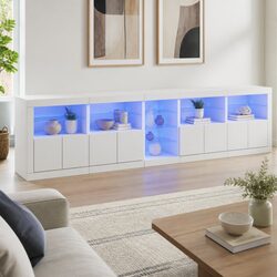 Modern White Sideboard Cabinet with RGB LED Lights 283x37x67cm