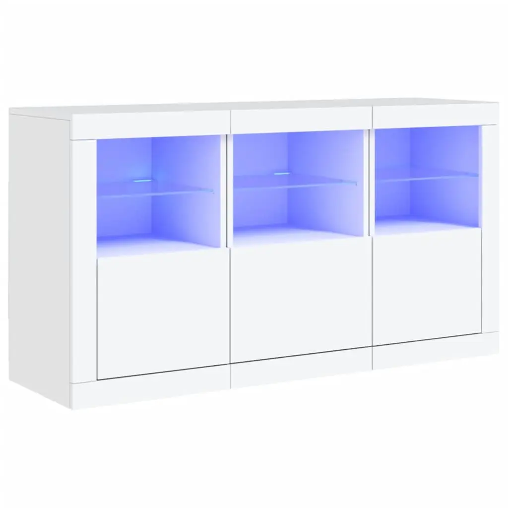 Sideboard with RGB LED Lights Modern Storage Cabinet White 123L x 37D x 67H cm