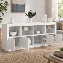 RGB LED Modern White Sideboard Storage Cabinet 163x37x67cm
