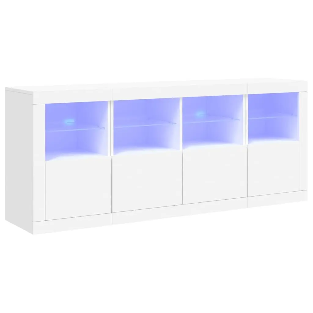 RGB LED White Storage Cabinet Modern Sideboard 163x37x67cm