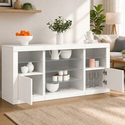 White Sideboard Storage Cabinet with RGB LED Lighting