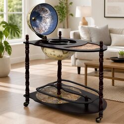 Functional Globe Bar Cabinet with Table and Wheels