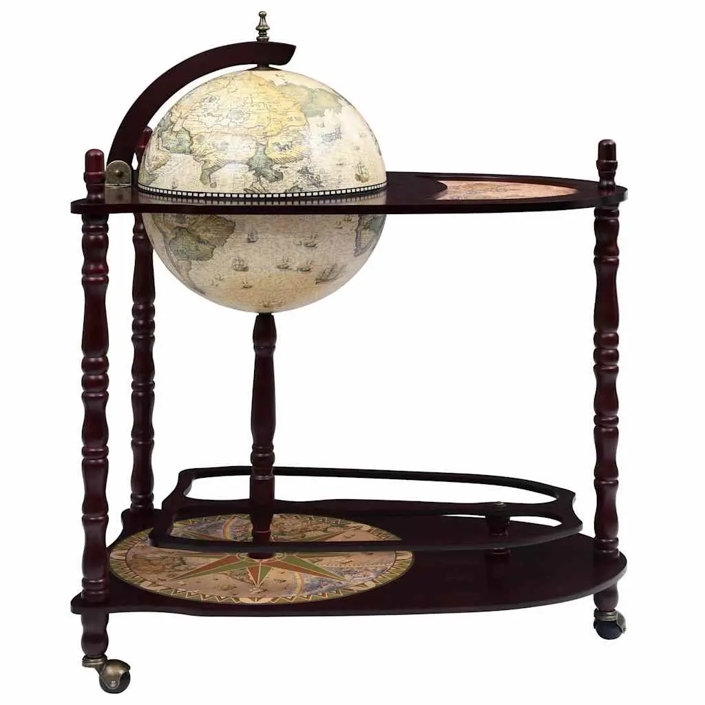 Globe Bar Cabinet Freestanding with Wheels Large Storage Green