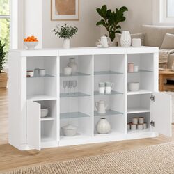 RGB LED White Sideboard Storage Cabinets Set of 3