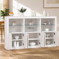 White Sideboard Cabinet with RGB LED Lights for Storage
