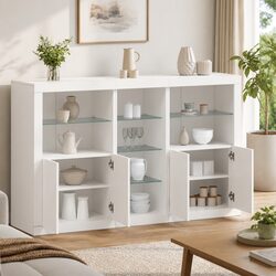 RGB LED White Sideboard Cabinet for Storage