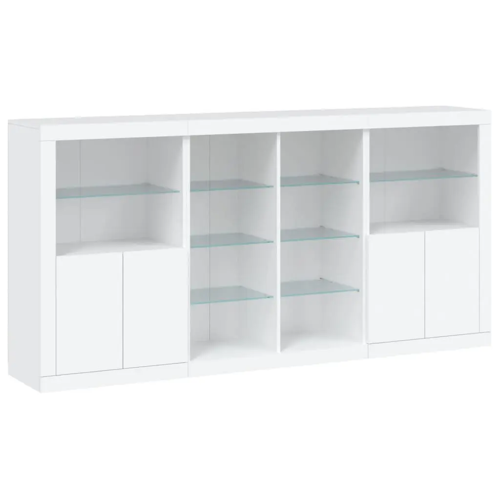 Sideboard Cabinet with RGB LED Lights Modern White 202cm x 37cm x 100cm