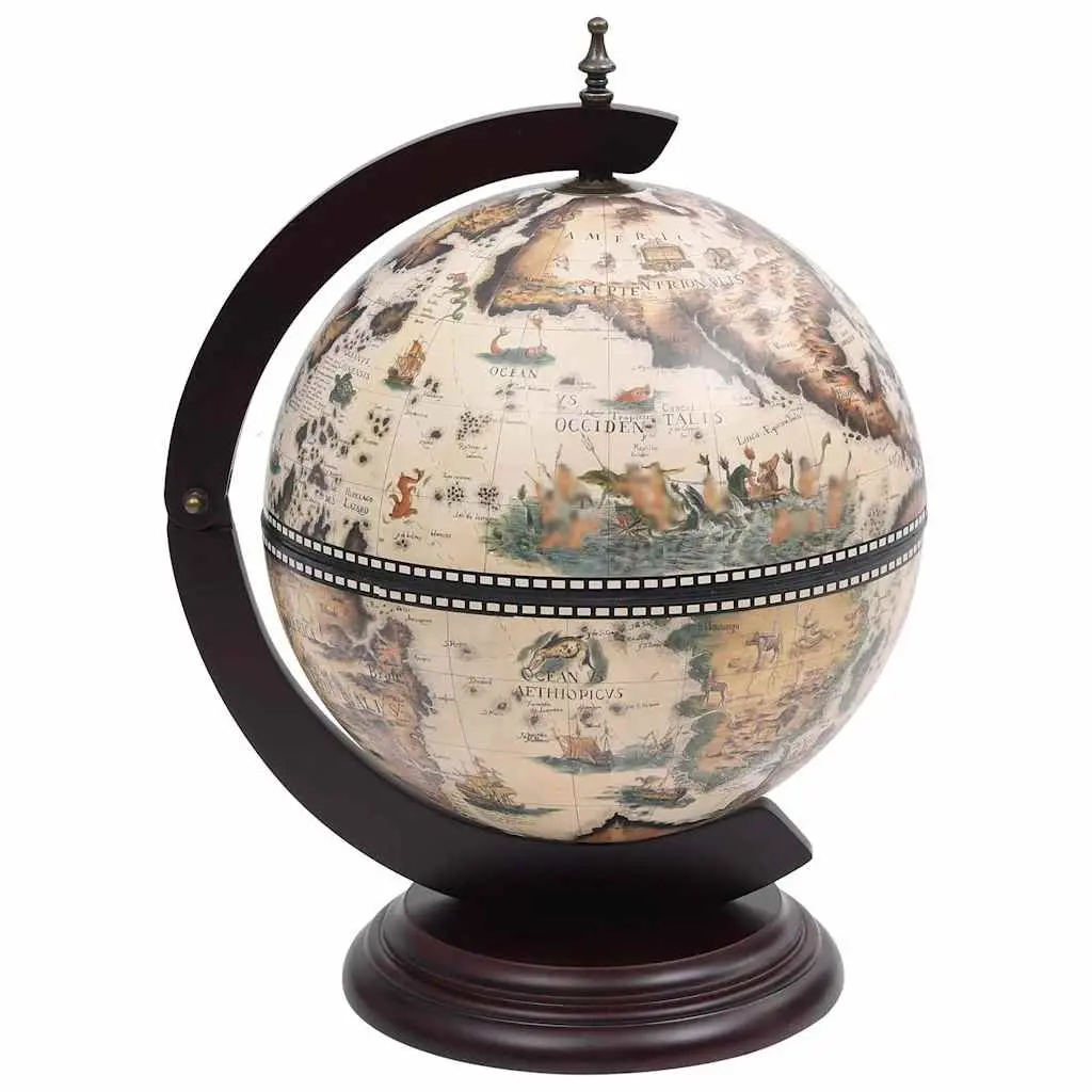 Tabletop Globe Bar Cabinet Rotating Storage White