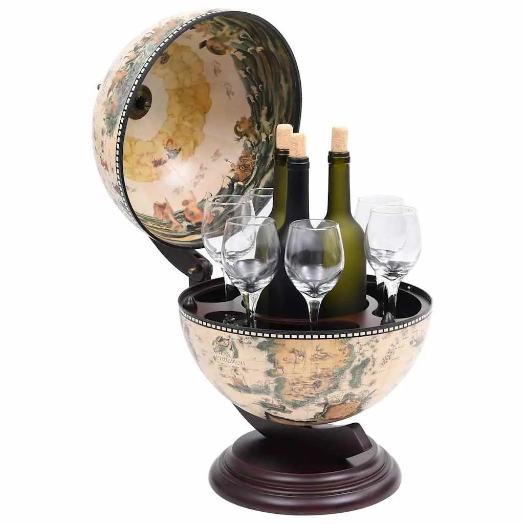 Tabletop Globe Bar Cabinet Rotating Storage White