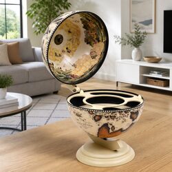 White Eucalyptus Tabletop Globe Bar Cabinet with Storage