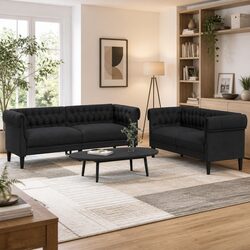 2-Piece Black Fabric Sofa Set with Modern Aesthetic