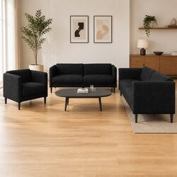 3 Piece Black Fabric Sofa Set with Modern Design