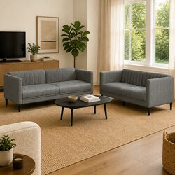 2 Piece Modern Sofa Set in Grey Fabric for Living Rooms