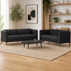 Modern Two-Piece Black Sofa Set with Durable Fabric