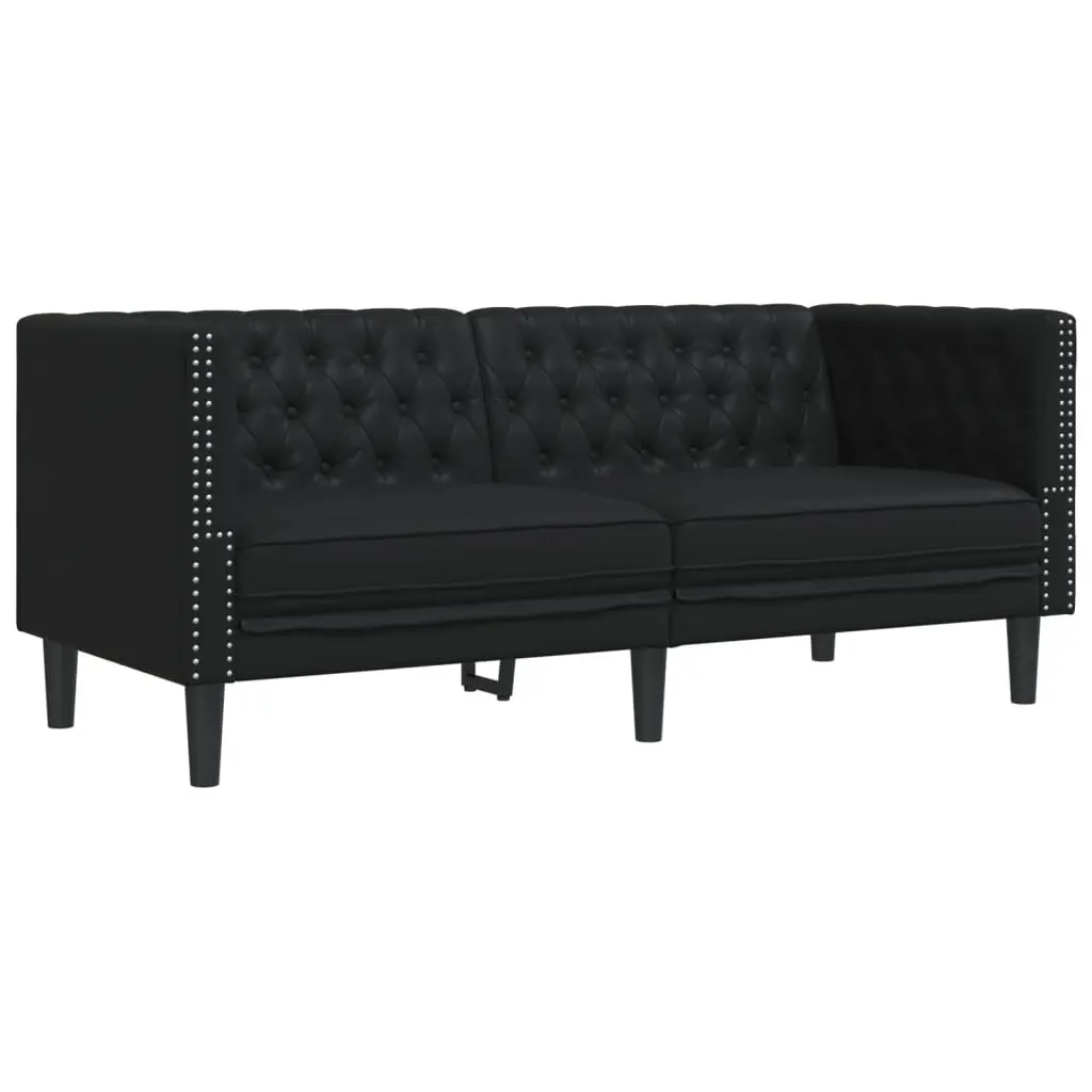 2 Piece Chesterfield Sofa Set Black Faux Leather Button Tufted Living Room