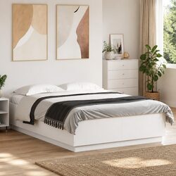 Stylish White Bed Frame with RGB Lights 150x200 cm