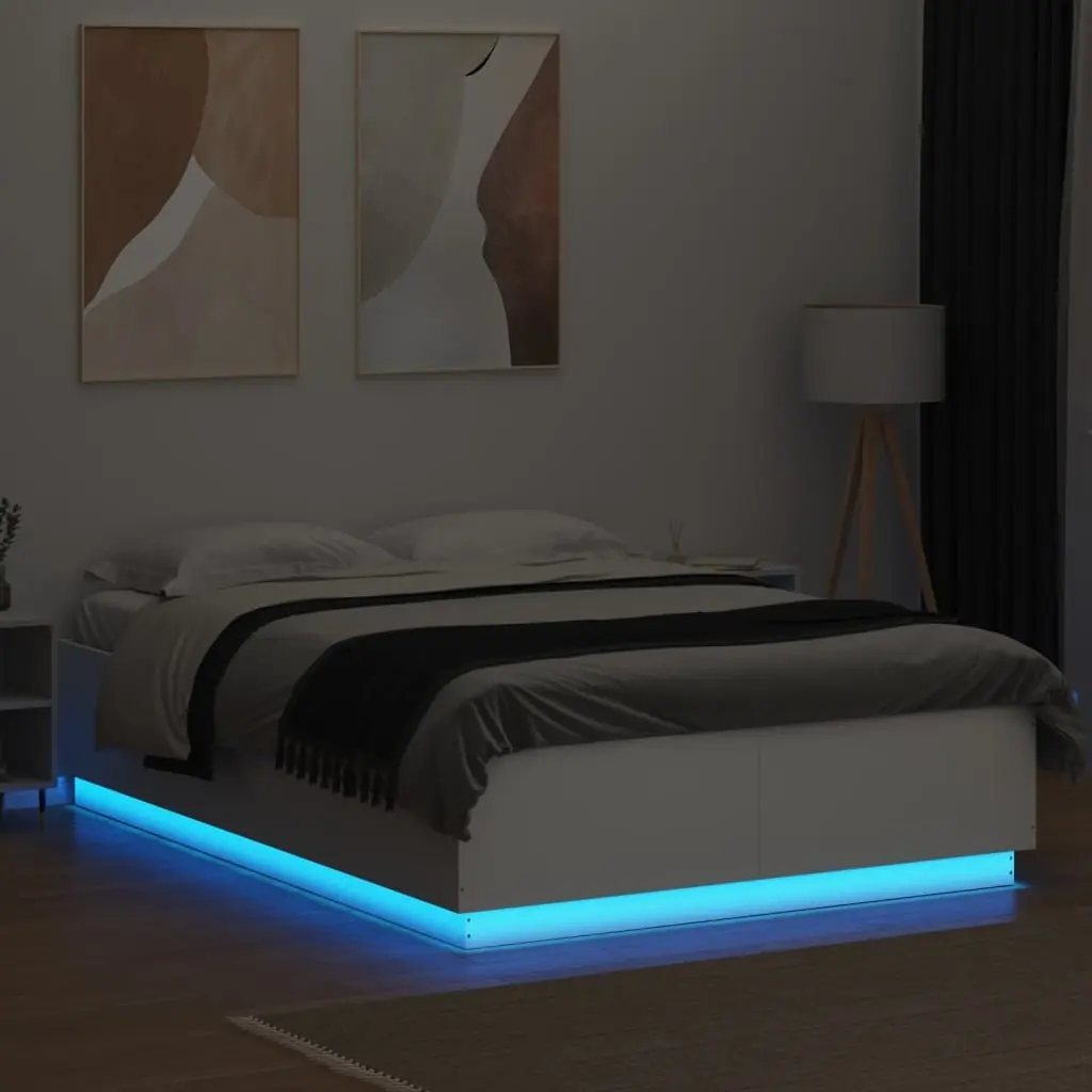 Bed Frame Slatted Base White 150x200 cm with RGB LED Lights