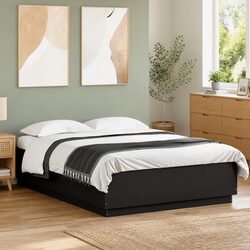 RGB LED Black Bed Frame with Slatted Base 150x200 cm