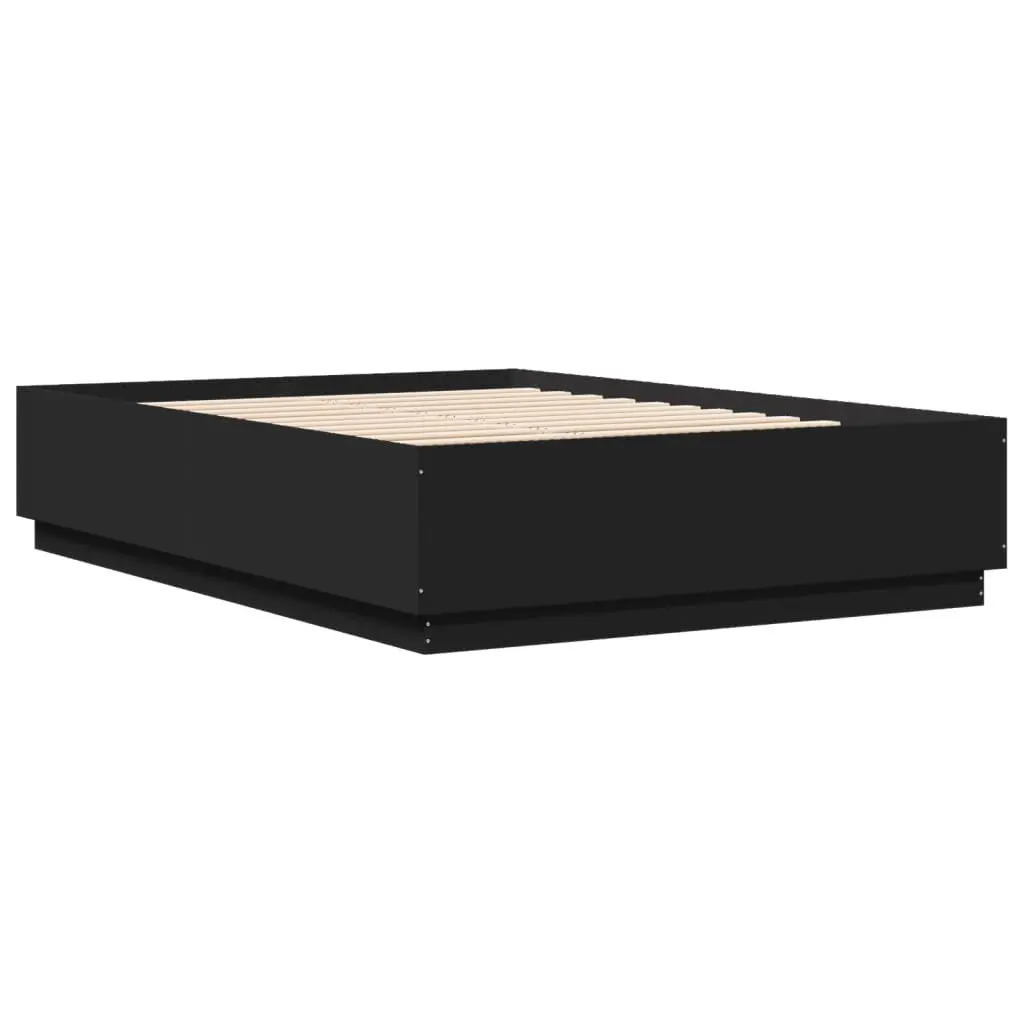 Bed Frame with RGB LED Lights Slatted Base 150x200 cm Black