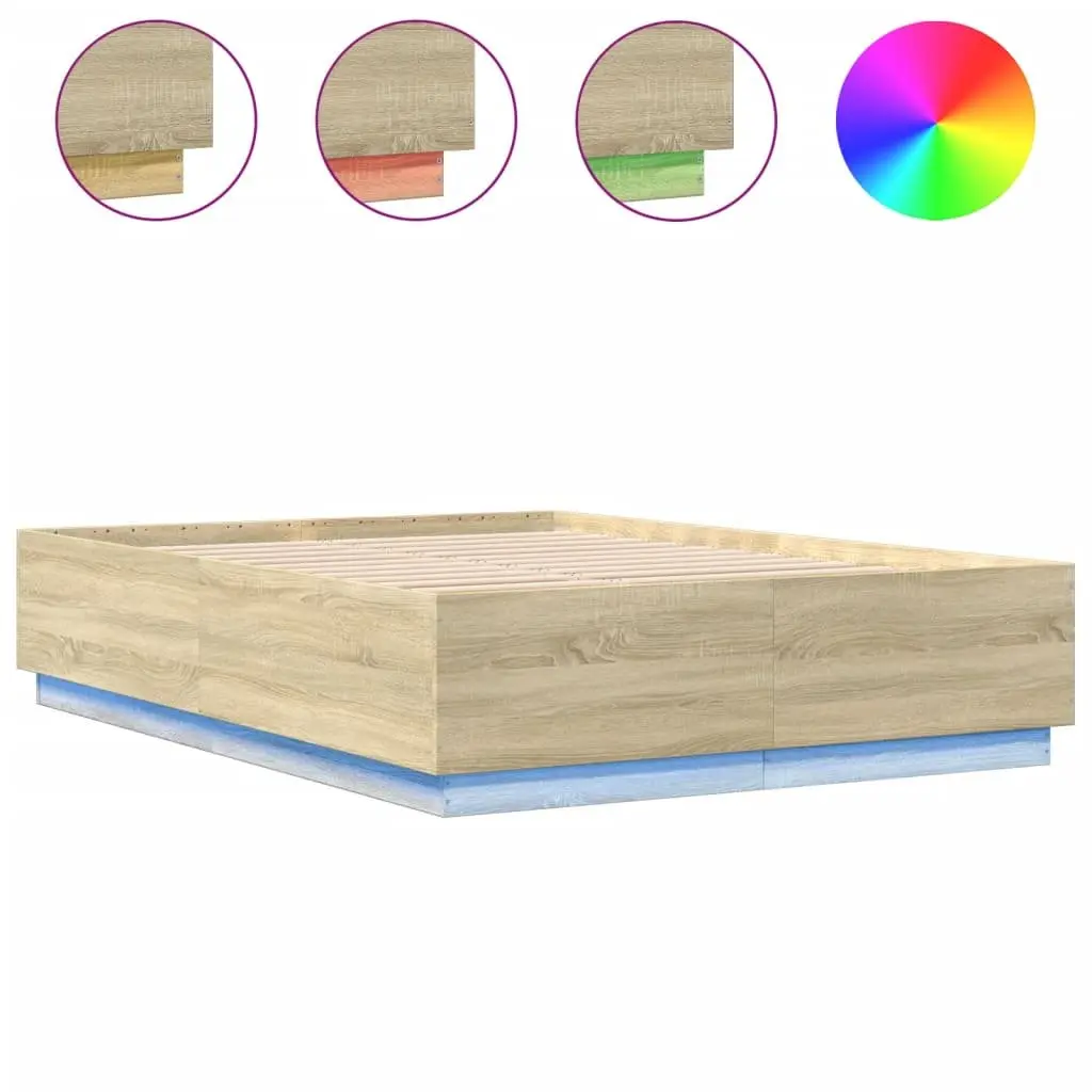 Bed Frame with RGB LED Lights Slatted Base 150x200cm Brown
