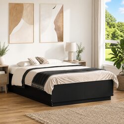 RGB LED Bed Frame with Slatted Base Black 135x190 cm