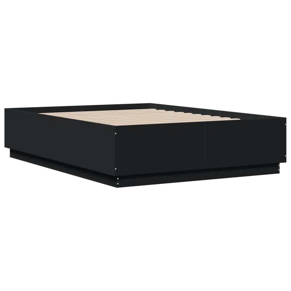 Bed Frame with RGB LED Lights Slatted Base 135x190 cm Black