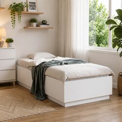 White LED Bed Frame with Slatted Base 90x190 cm