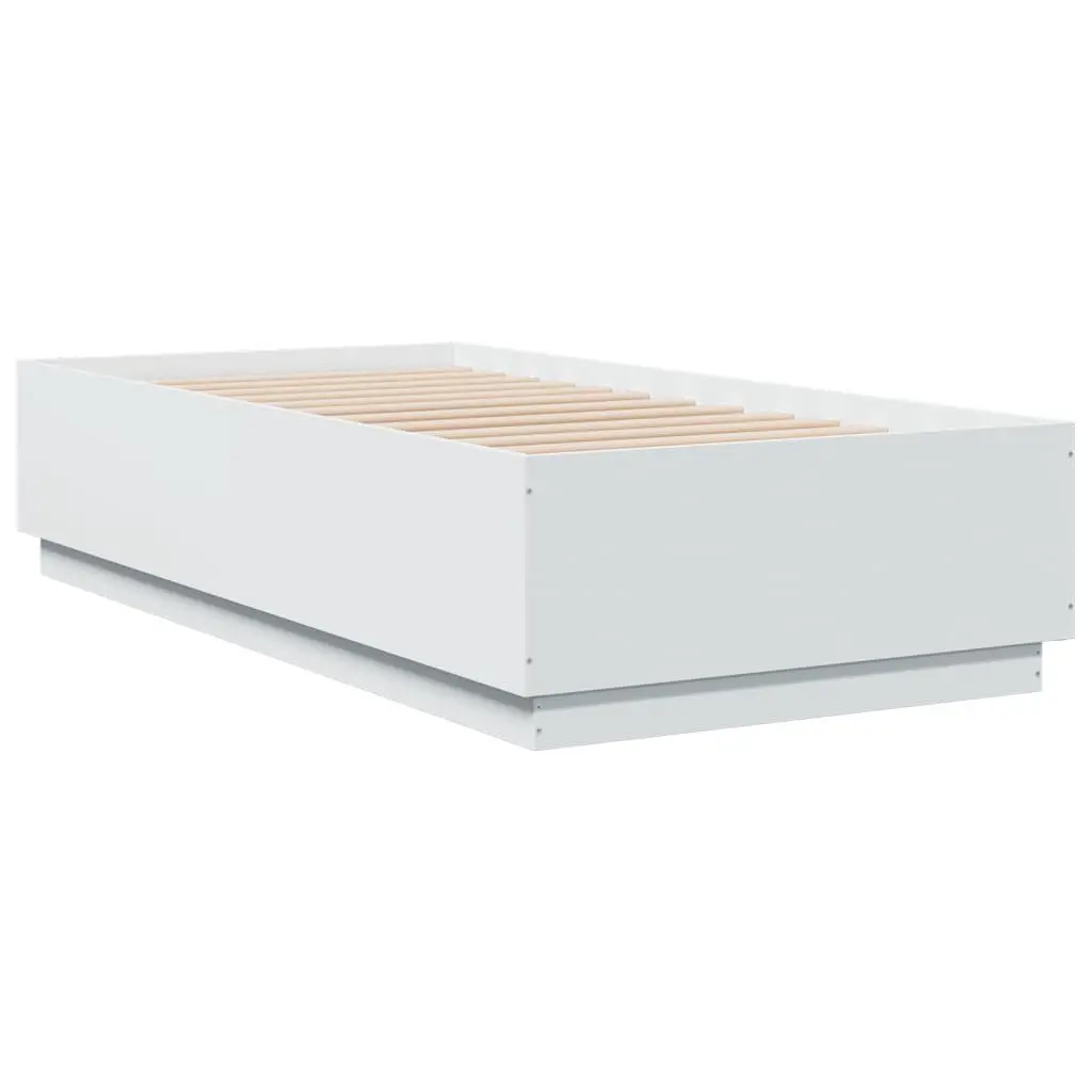 Bed Frame RGB LED Lights Slatted Base 90x190 cm White Engineered Wood