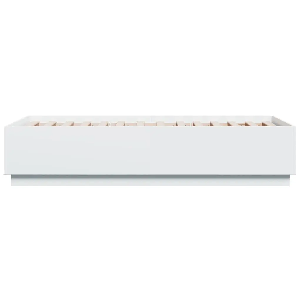 Bed Frame RGB LED Lights Slatted Base 90x190 cm White Engineered Wood