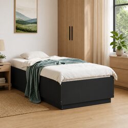 Black Bed Frame with RGB LED Lights Slatted Base 90x190 cm