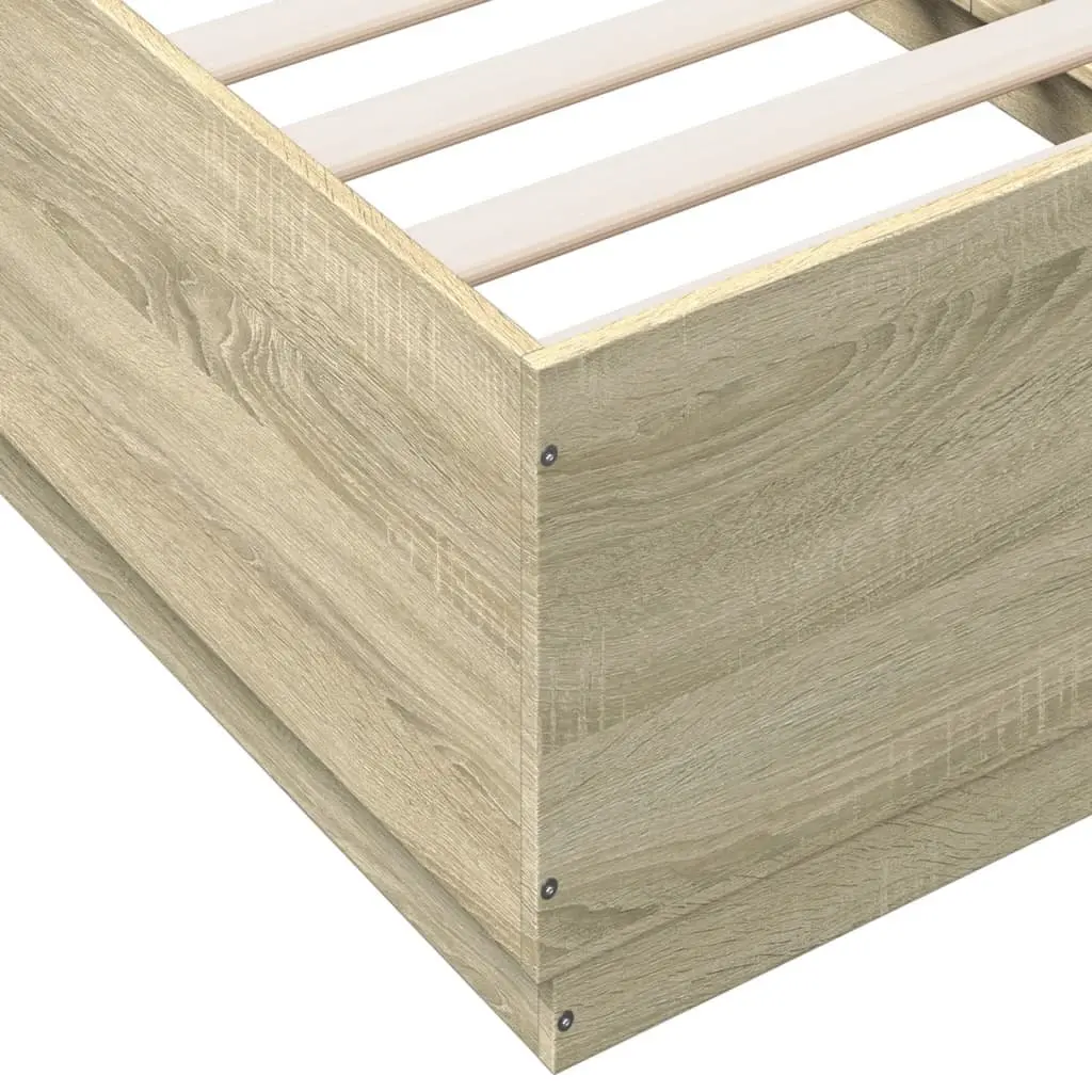 Bed Frame with RGB LED Lights Slatted Base Sonoma Oak 90x190cm Bedroom Furniture