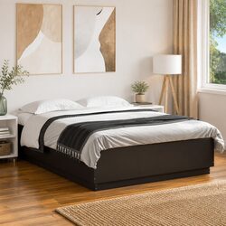 Queen Black Bed Frame with Engineered Wood and Plywood Slats