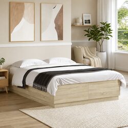 150x200 cm Sonoma Oak Brown Bed Frame with Slatted Base
