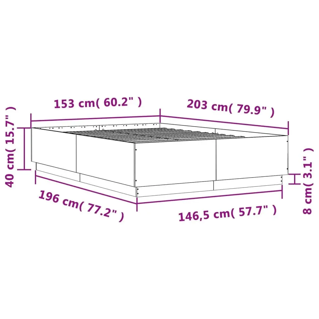 Bed Frame Sonoma Oak Brown Modern Design 150x200 cm Slatted Base Bedroom