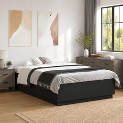 Black Bed Frame 135x190cm with Engineered Wood Construction