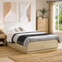 Engineered Wood Bed Frame 135x190 cm with Slatted Base