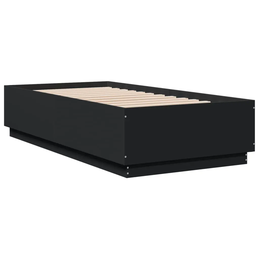 Bed Frame Modern Slatted Base 90x190 cm Black Engineered Wood