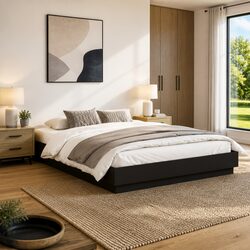 Sleek Black Bed Frame with RGB LED Lighting 135x190cm