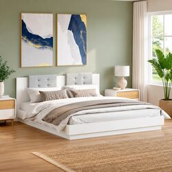 Modern White King Bed Frame 183x203 cm with Headboard
