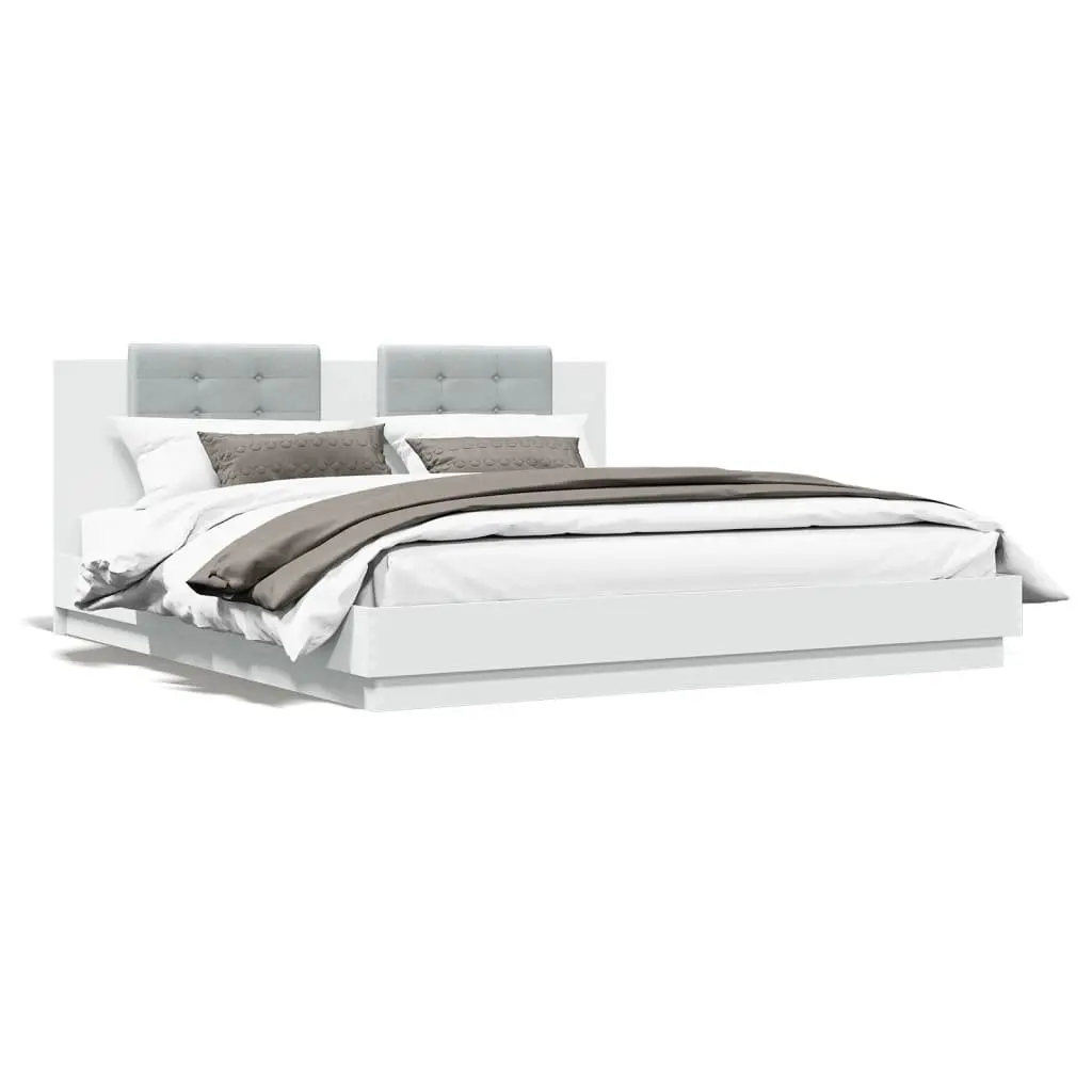 King Bed Frame White Engineered Wood 183x203 cm with Headboard
