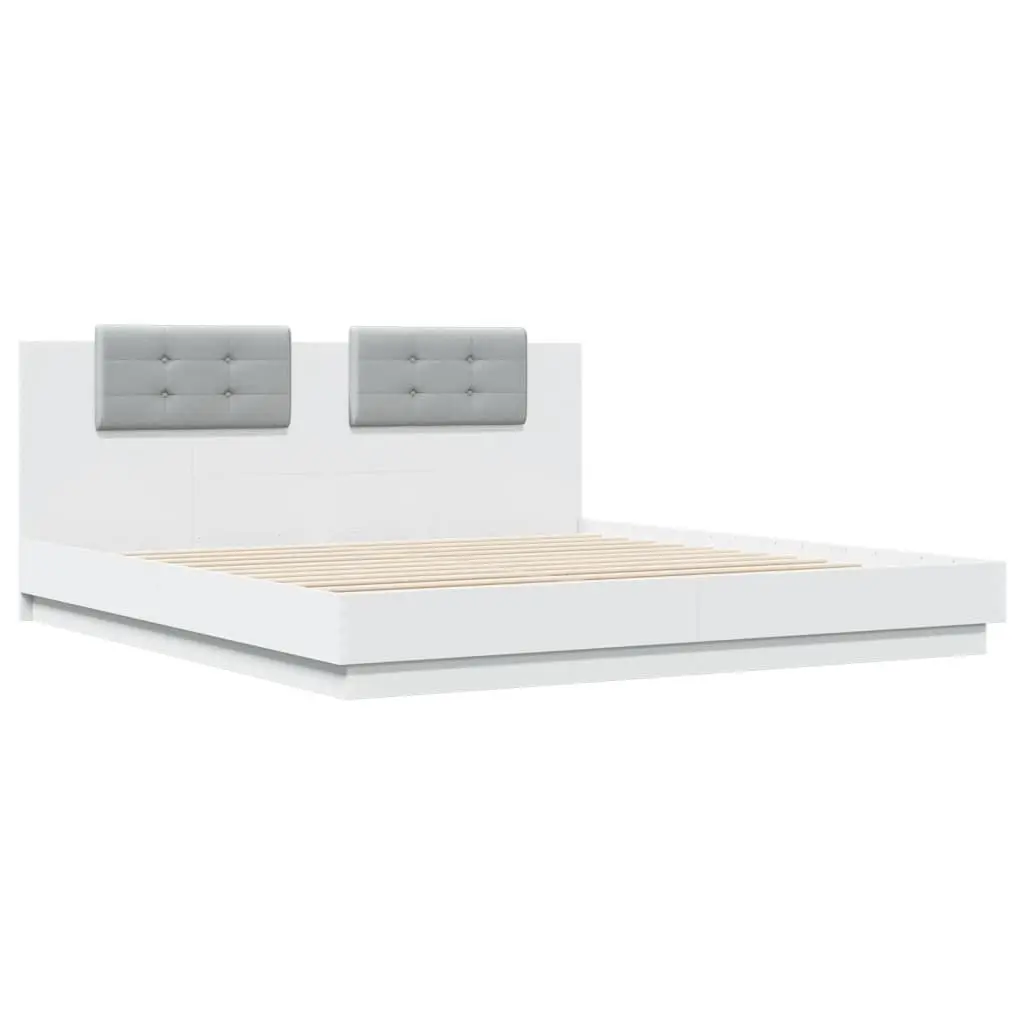 King Bed Frame White Engineered Wood 183x203 cm with Headboard