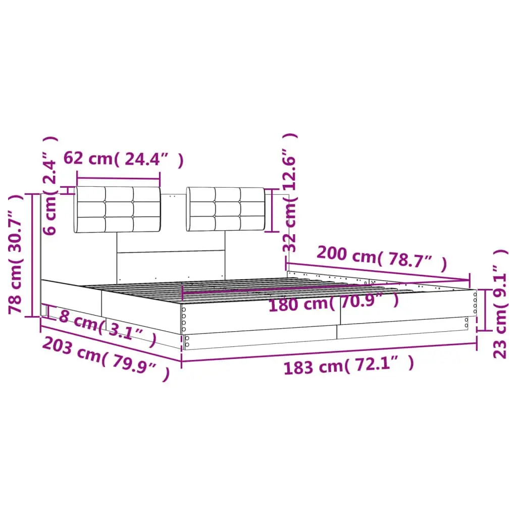 King Bed Frame White Engineered Wood 183x203 cm with Headboard