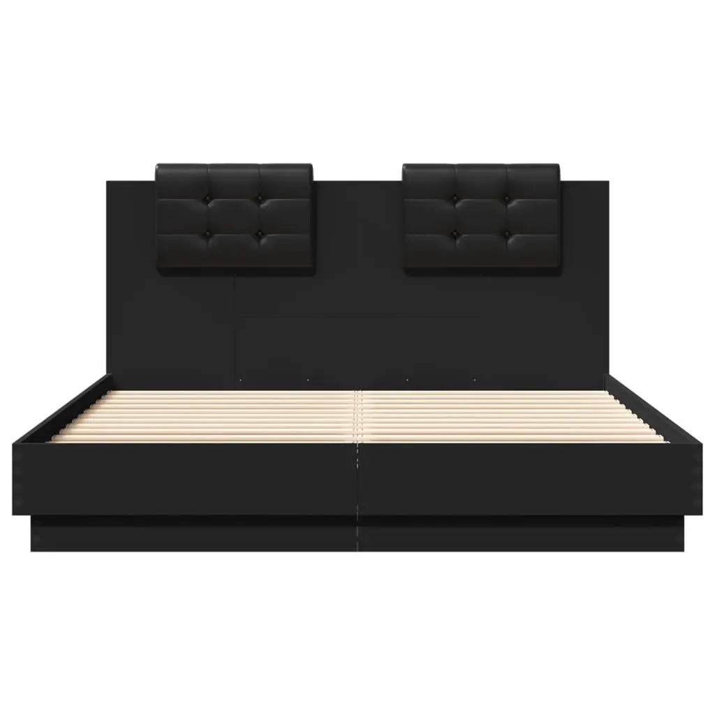 Bed Frame with Headboard Foam-Stuffed Black 150x200 cm Engineered Wood Plywood Slats
