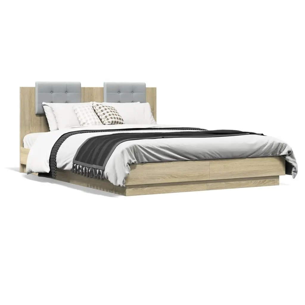 Bed Frame with Headboard Slatted Base Brown Engineered Wood 150x200cm Bedroom